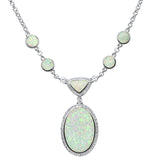 Sterling Silver White Opal And Cubic Zirconia Pendant Necklace