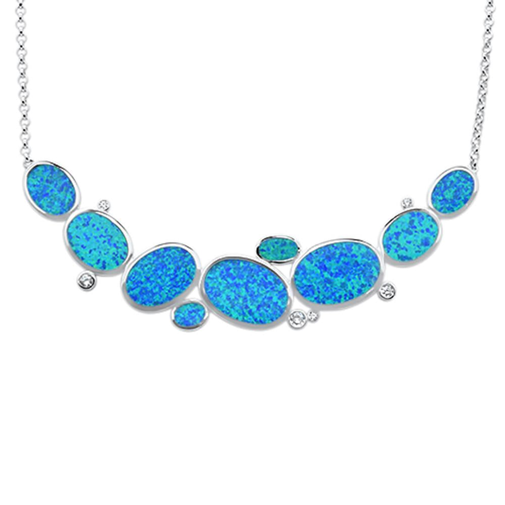 Sterling Silver Blue Opal And Cubic Zirconia Pendant Necklace