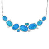 Sterling Silver Blue Opal And Cubic Zirconia Pendant Necklace