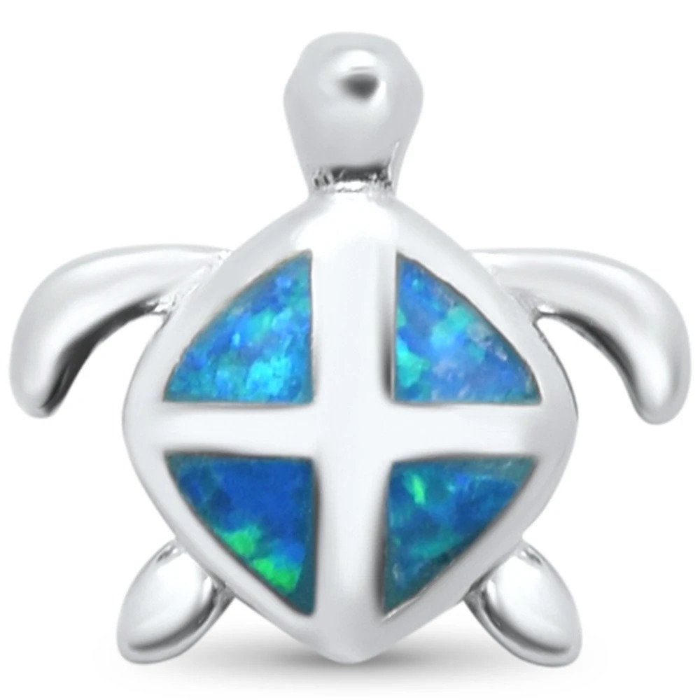 Sterling Silver Cute Blue Opal Turtle Charm Pendant