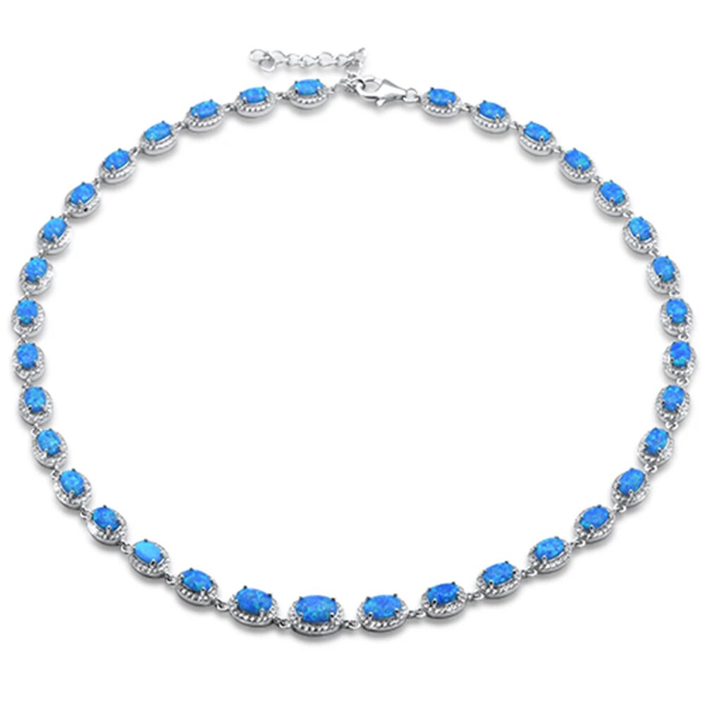 Sterling Silver Blue Opal And Cubic Zirconia Necklace