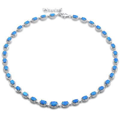 Sterling Silver Blue Opal And Cubic Zirconia Necklace