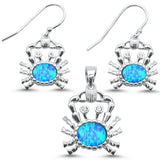 Sterling Silver Blue Opal Crab Earrings And Pendant Set
