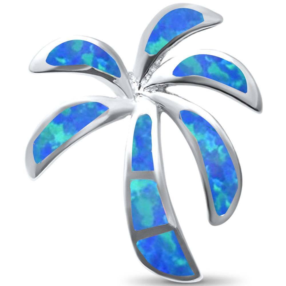 Sterling Silver palm tree designed with blue fire opals Pendant