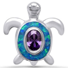 Load image into Gallery viewer, Sterling Silver Cute Blue Opal and Amethyst Turtle Pendant with CZ Stones