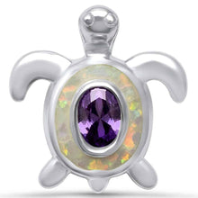 Load image into Gallery viewer, Sterling Silver Cute White Opal and Amethyst Turtle Pendant with CZ Stones