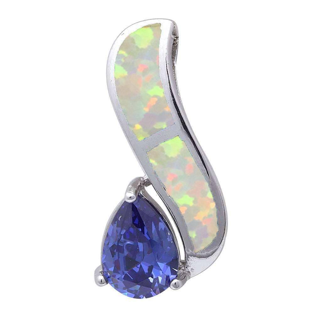 Sterling Silver White Opal and Tanzanite Pendant with CZ Stones