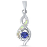 Sterling Silver White Opal and Tanzanite infinity Pendant with CZ Stones