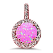 Load image into Gallery viewer, Sterling Silver Halo Rose Gold Plated Lab Created Pink Opal And Cubic Zirconia  PendantAnd Length 0.50 inches