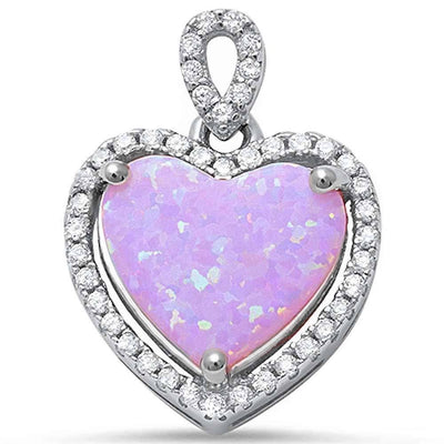 Sterling Silver Pink Fire Opal and Cubic Zirconia Heart Charm Pendant