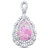 Sterling Silver Pear Shape Lab Created Pink Opal And Cubic Zirconia PendantAnd Length 1 inches