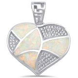 Sterling Silver Created White Opal and Cubic Zirconia Heart Silver Pendant