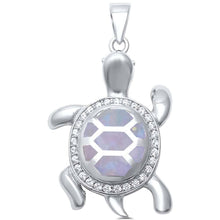 Load image into Gallery viewer, Sterling Silver White Opal with Cubic Zirconia Turtle PendantAndLength 1.25Inches