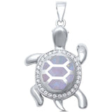 Sterling Silver White Opal with Cubic Zirconia Turtle PendantAndLength 1.25Inches