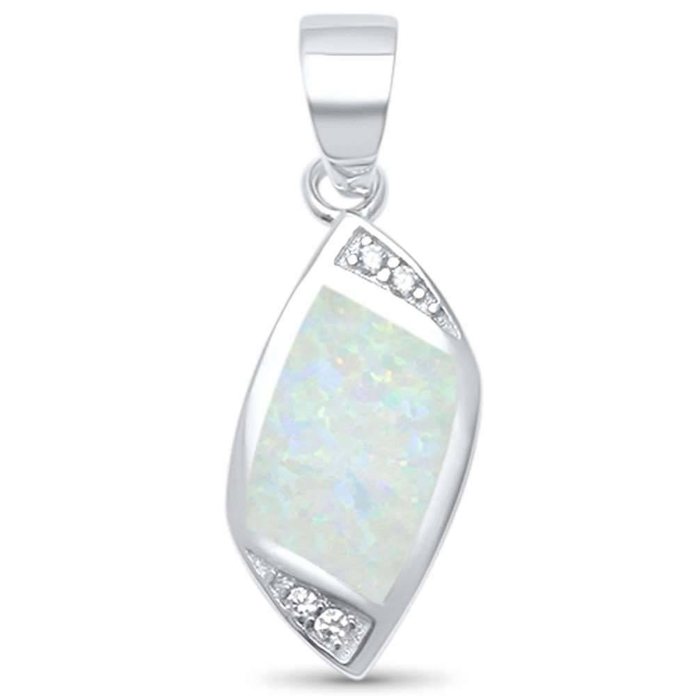 Sterling Silver Unique Lab Created White Opal and Cz Pendant