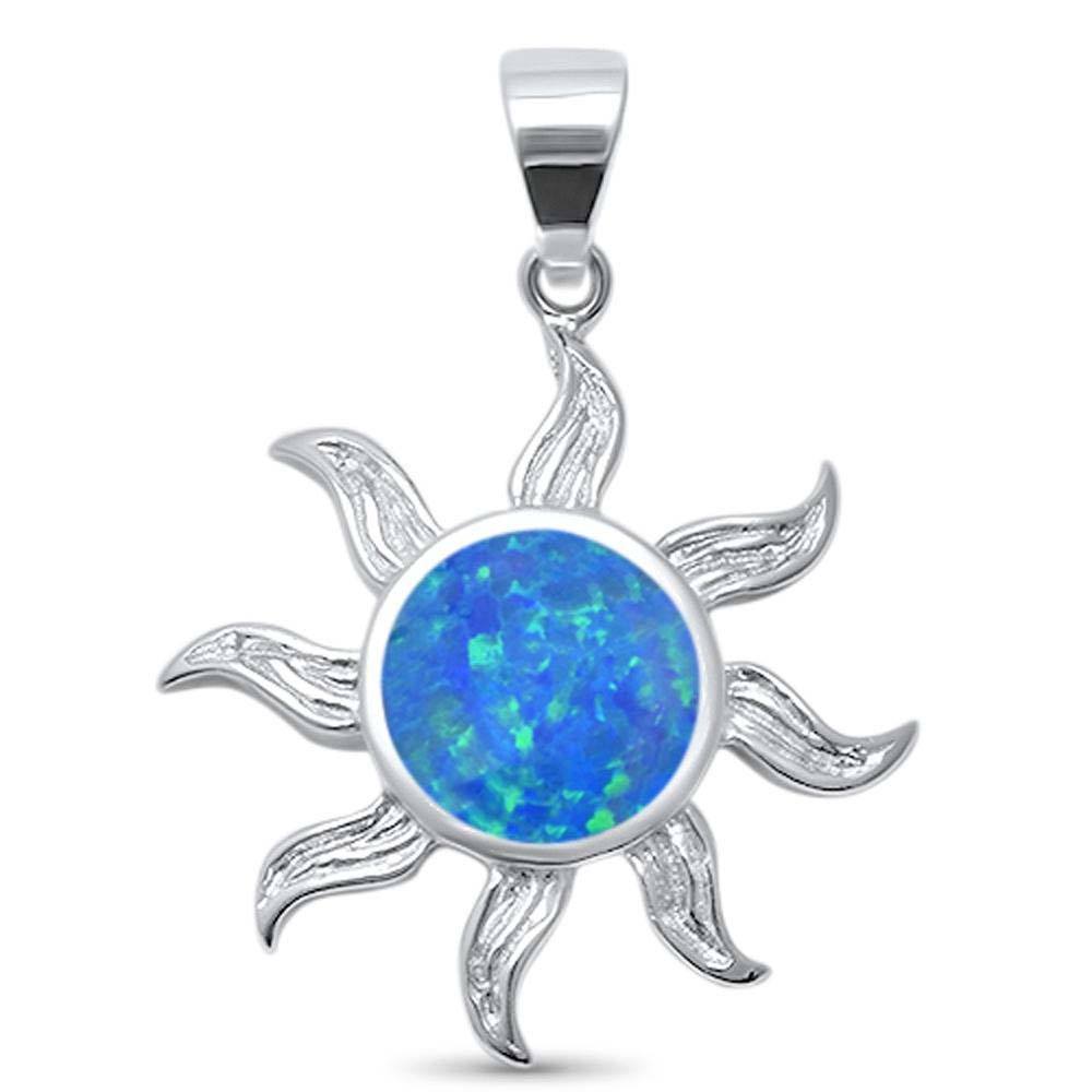 Sterling Silver Cute Blue Opal Sun Ocean Surf Celestial Sun .925  Charm PendantAnd Width 11mm