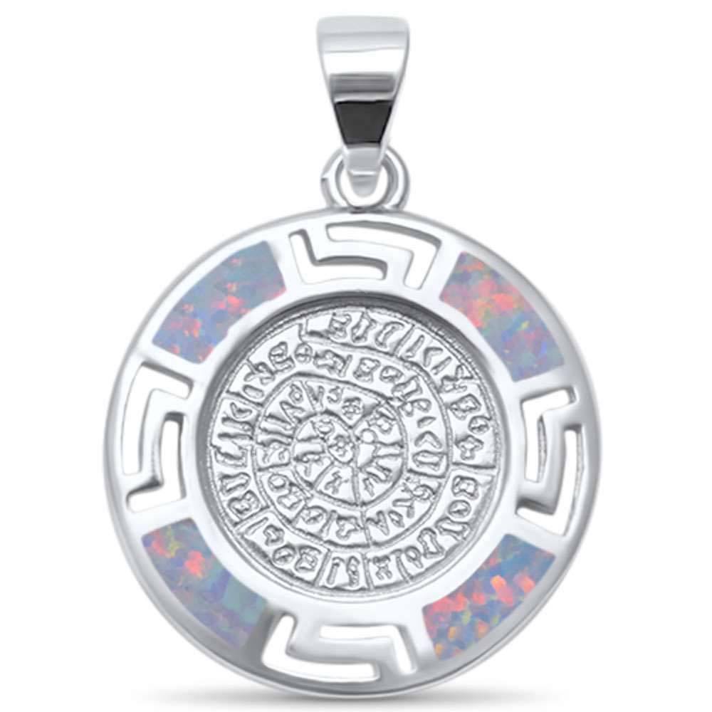 Sterling Silver White Opal Ancient Writing Disc .925  Charm PendantAnd Width 10mm