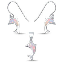 Load image into Gallery viewer, Sterling Silver White Opal Dolphin .925 Earring &amp; Pendant setAnd Width 9mmAnd Length 0.5inches