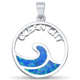 Sterling Silver Ocean City Blue Opal Wave Pendant