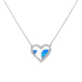 Sterling Silver Blue Opal and Cubic Zirconia Heart