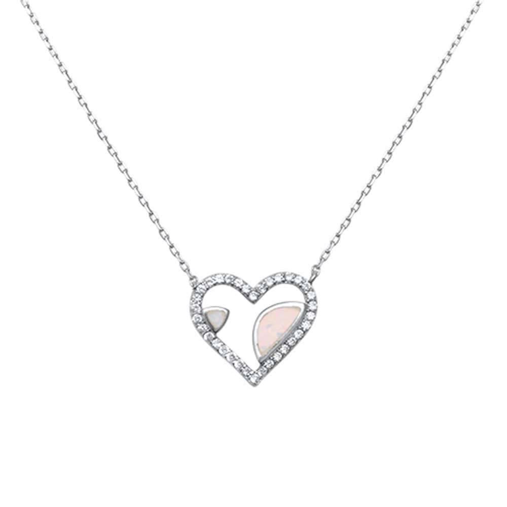 Sterling Silver White Opal and Cubic Zirconia Heart