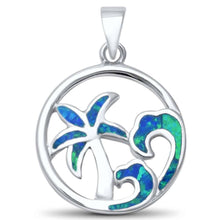 Load image into Gallery viewer, Sterling Silver Blue Opal Palm Tree and Wave Pendant