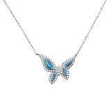 Sterling Silver Blue Opal and Cubic Zirconia Butterlfy Necklace