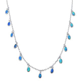 Sterling Silver Blue Opal Waterfalls .925 Necklace with CZ Stones