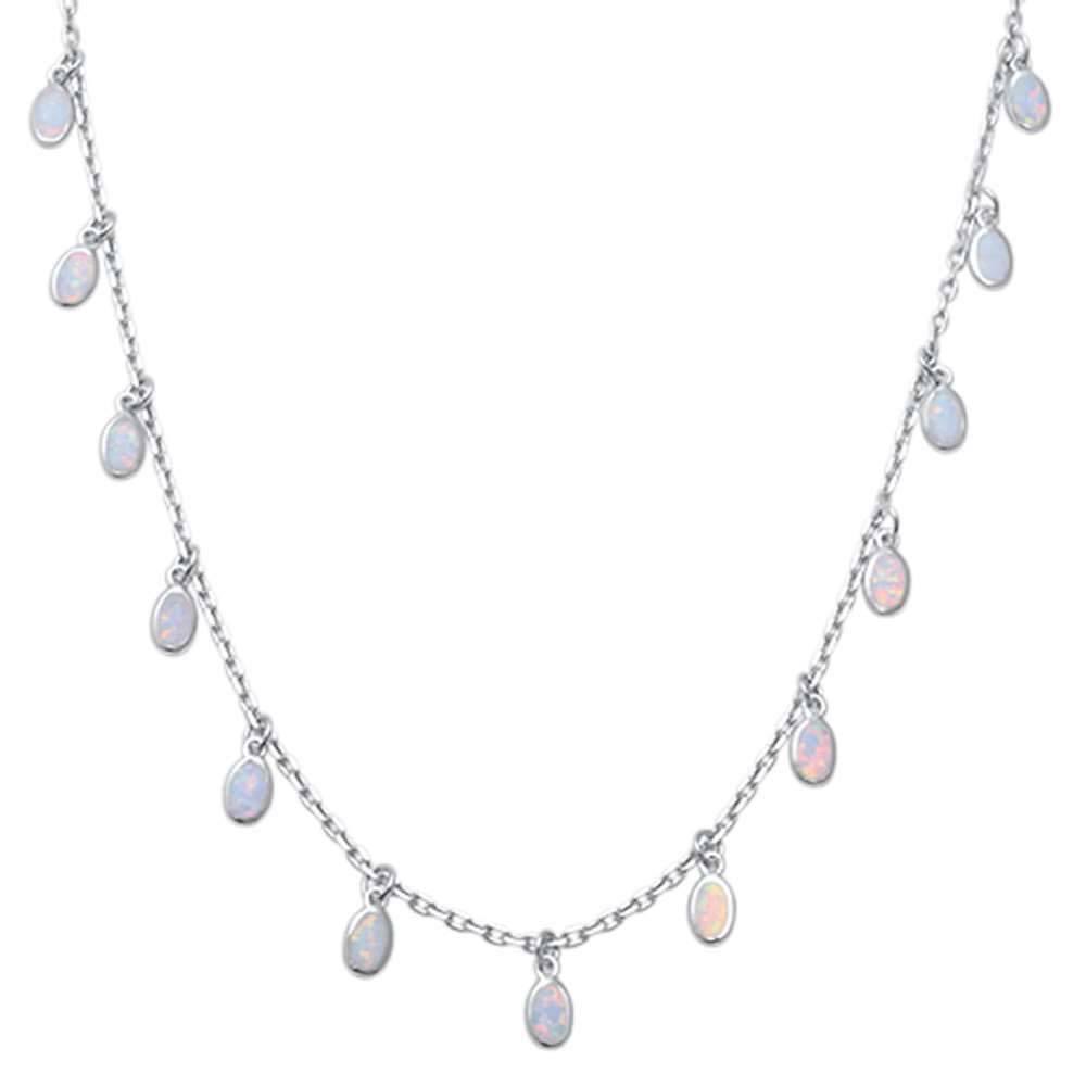 Sterling Silver White Opal Waterfalls .925 Necklace with CZ Stones