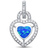 Sterling Silver Blue Opal Heart and Cubic Zirconia Pendant with CZ Stones