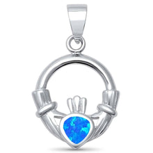 Load image into Gallery viewer, Sterling Silver Blue Opal Claddagh Pendant with CZ Stones