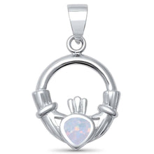 Load image into Gallery viewer, Sterling Silver White Opal Claddagh Pendant with CZ Stones