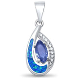 Sterling Silver Tear Drop Tanzanite and Blue Opal Pendant with CZ Stones