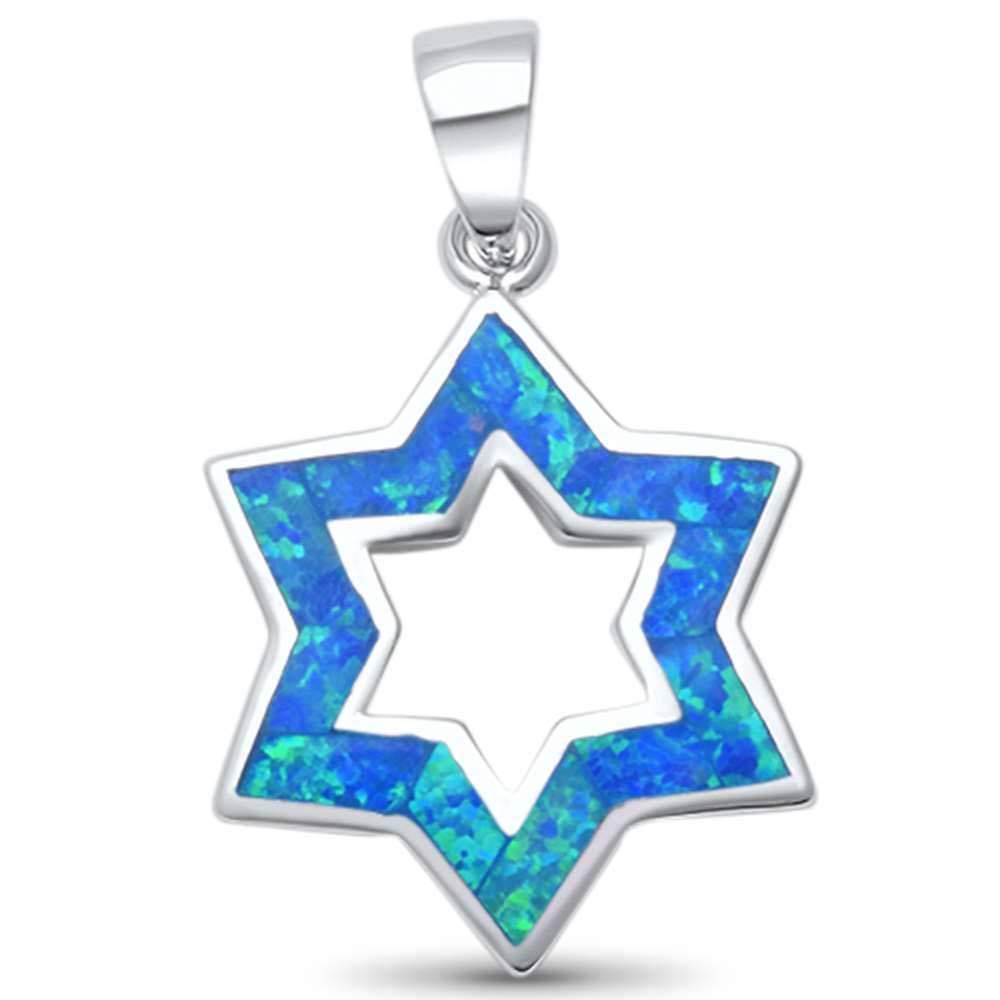 Sterling Silver Blue Opal Star Pendant with CZ Stones