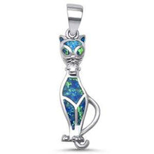 Load image into Gallery viewer, Sterling Silver Blue Opal Elegant Cat Pendant with CZ Stones