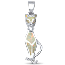 Load image into Gallery viewer, Sterling Silver White Opal Elegant Cat Pendant with CZ Stones