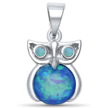 Load image into Gallery viewer, Sterling Silver Blue Opal Owl Pendant with CZ Stones