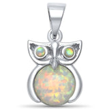 Sterling Silver White Opal Owl Pendant with CZ Stones