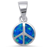 Sterling Silver Blue Opal Peace Sign Pendant with CZ Stones