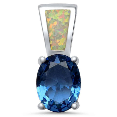 Sterling SilverWhite Opal and Tanzanite Pendant with CZ Stones