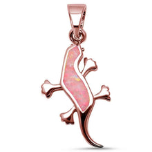 Load image into Gallery viewer, Sterling Silver Rose Gold Plated Pink Opal Lizard Pendant with CZ Stones