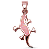 Sterling Silver Rose Gold Plated Pink Opal Lizard Pendant with CZ Stones