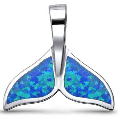 Sterling Silver Blue Opal Whale Tale Pendant with CZ Stones