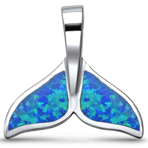 Sterling Silver Blue Opal Whale Tale Pendant with CZ Stones