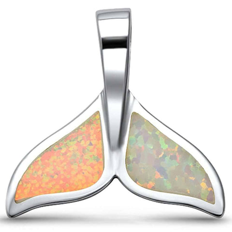 Sterling Silver White Opal Whale Tale Pendant with CZ Stones