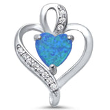 Sterling Silver Blue Opal Heart and Cubic Zirconia Pendant with CZ Stones