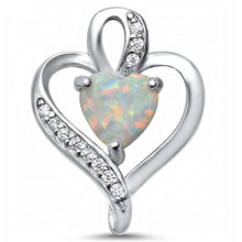 Load image into Gallery viewer, Sterling Silver White Opal Heart and CZ Pendant