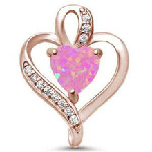 Load image into Gallery viewer, Sterling Silver Rose Gold Plated Pink Opal Heart and CZ Pendant