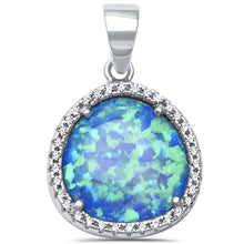 Load image into Gallery viewer, Sterling Silver Lab Created Blue Opal and Cubic Zirconia Pendant with CZ Stones
