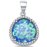 Sterling Silver Lab Created Blue Opal and Cubic Zirconia Pendant with CZ Stones